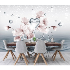 Een fotobehang met kleurrijke magnolia bloemen en waterverfspetters.