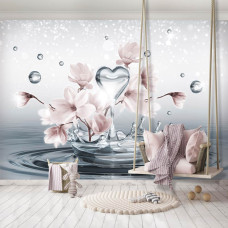 Een fotobehang met een delicate weergave van magnolia bloemen en spetters.