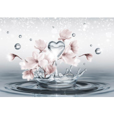 Magnolia bloemen, abstract weergegeven op een fotobehang met kunstige water spetters.