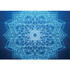 Blauw symmetrisch patroon van een mandala in abstracte kunststijl op fotobehang.