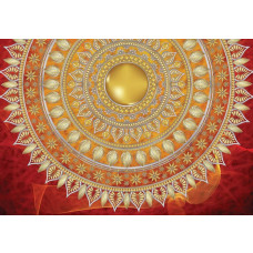 Mandala patroon in het rood, Indiaans geïnspireerd, weergegeven op een fotobehang voor een serene sfeer.