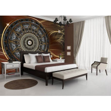 Een fotobehang van een gedetailleerde mandala in Indiase stijl met abstracte elementen.