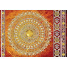 Rood en gouden mandala patroon in een fotobehang dat Indiase versieringen en kunst samenbrengt.