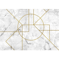 Dit fotobehang combineert marmer met geometrische patronen in goud, wat een gevoel van luxe en verfijning creëert.