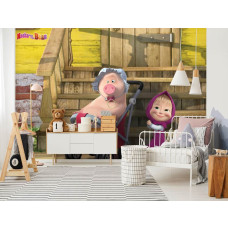 Een fotobehang van Masha and the Bear voor een babykamer met vliesbehang.