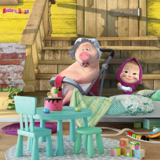 Een fotobehang van Masha and the Bear voor een speelkamer met vliesbehang.