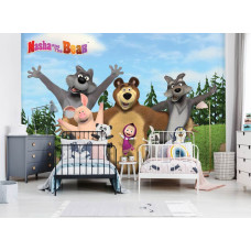 Een fotobehang van Masha en de Beer in een kindvriendelijk ontwerp voor de babykamer.