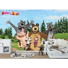 Een fotobehang van Masha en de Beer in kinderbehangstijl voor de kinderkamer.