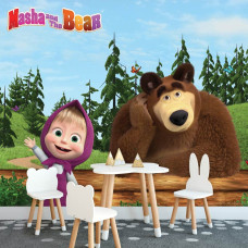 Een fotobehang met Masha en de Beer voor kinderen, geschikt voor de jongenskamer en meisjeskamer.