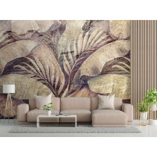 Fotobehang met palm bladeren jungle op beton imitatie achtergrond.