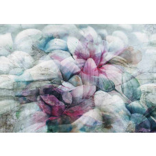 Fotobehang met pastel bladeren in aquarel abstractie op beton.