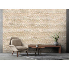 Een fotobehang met metselwerk van bakstenen in een industrieel ontwerp, perfect voor een woonkamer.