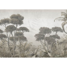 Een fotobehang met een monochrome jungle, waarin gedetailleerde zwart-witte bladeren en tropische planten zorgen voor een stijlvol en modern effect.