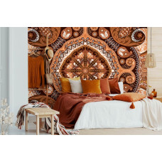 Een fotobehang met een oranje abstract mozaļekpatroon.
