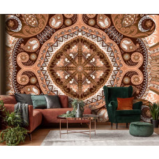 Een fotobehang van een oranje mozaļekpatroon in een abstract ontwerp voor de woonkamer.