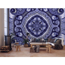 Een fotobehang met een paars mozaļek in abstracte kunststijl voor de woonkamer.