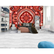Een fotobehang met een abstract rood mozaļek in geometrische stijl voor de slaapkamer.