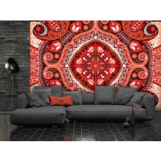 Een fotobehang met een rood abstract mozaļekpatroon in geometrische kunststijl voor de woonkamer.