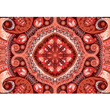 Rood mozaïekpatroon met abstracte vormen, fotobehang voor een speelse en eigentijdse uitstraling.