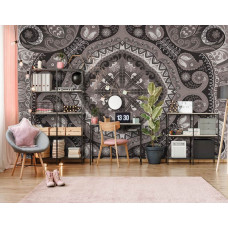 Een fotobehang van een zwart-wit mozaļek in een abstract ontwerp voor de woonkamer.