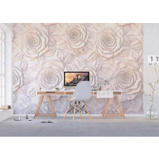 Een fotobehang van een muur van witte rozen, dat een romantische en verfijnde uitstraling biedt in een kantoor.