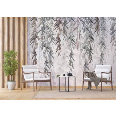 Fotobehang natuur ontmoet industrieel met hangplanten in een bedrijfsruimte, waarbij de planten het industriėle design aanvullen voor een frisse en creatieve werkomgeving.