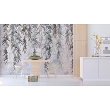 Fotobehang natuur ontmoet industrieel met hangplanten in de keuken, waar de mix van industriėle achtergronden en groene planten zorgt voor een unieke sfeer.
