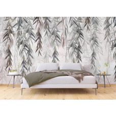 Fotobehang natuur ontmoet industrieel met hangplanten in de slaapkamer, een combinatie van natuurlijke elementen en industriėle accenten die de ruimte een moderne uitstraling geven.