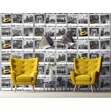 Een fotobehang van New York met een fotocollage van het Vrijheidsbeeld en taxi's voor een Amerikaans tintje.