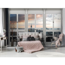 Fotobehang met uitzicht op de stad New York vanuit een raam, perfect voor de slaapkamer.
