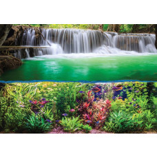 Onderwaterwereld fotobehang met een waterval en kleurrijke vissen, die een serene sfeer oproepen.