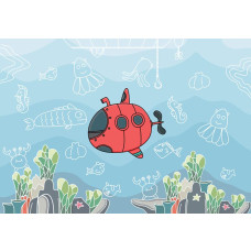 Fotobehang van een onderzeeboot en vissen in de onderwaterwereld, speciaal voor kinderkamers.
