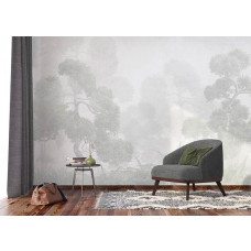 Een elegant fotobehang van een Oosterse tuin in een moderne woonkamer, combineert natuur met een vleugje Oosterse filosofie.