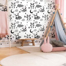 Een fotobehang met pandaberen tussen wolken voor de babykamer, kinderen, kinderkamer en meisjeskamer.