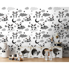 Een fotobehang met pandaberen tussen wolken voor de babykamer, kinderen en kinderkamer.