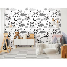 Een fotobehang met pandaberen tussen wolken voor de kinderkamer.