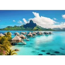 Fotobehang van het paradijselijke eiland Bora Bora, met stranden en de zee, ideaal voor een serene omgeving.
