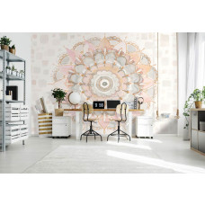 Een fotobehang van pastel mandala schilderij kunst in de woonkamer.