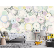 Een fotobehang van pastelkleurende cirkels in schildering met rondjes in kunst op vliesbehang in de kinderkamer.