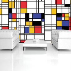 Een fotobehang met Piet Mondriaan compositie kunst schilderij voor in de bedrijfsruimte.