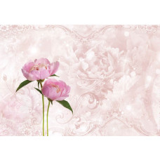 Roze pioenrozen en rozen in volle bloei, met een abstracte achtergrond voor een artistieke touch op dit fotobehang.
