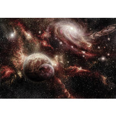 Planeten en sterren in het heelal, prachtig weergegeven op dit fotobehang met een diepe en mysterieuze ruimte.