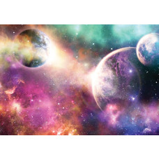 Fotobehang met sterren en planeten in de ruimte, met een betoverende weergave van de kosmos en het heelal.