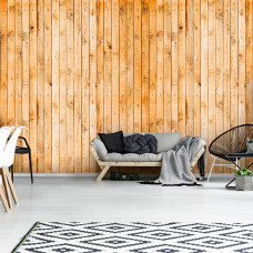 Een fotobehang met houten planken in warme bruine tinten, ideaal voor een slaapkamer, kantoor of woonkamer.