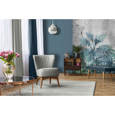Een industrieel fotobehang van planten op een betonnen muur met groene jungle-uitstraling te zien in de huiskamer.