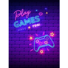 Een paars fotobehang met neon letters die het woord