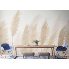 Een fotobehang met pluimen in een sfeervolle kantoor, waarin de delicate en gedetailleerde pluimen een luxe en harmonieuze uitstraling brengen.