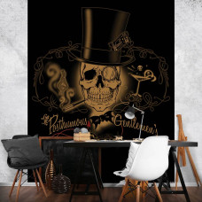 Een fotobehang van de Postumous Gentlemen's Club met een schedel in alchemie thema voor de gamekamer.