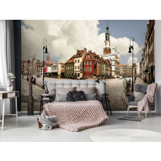 Een fotobehang van de Poolse stad Poznan met een stadslandschap.