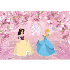 Fotobehang van een sprookjeskasteel met prinsessen, magisch en kleurrijk.